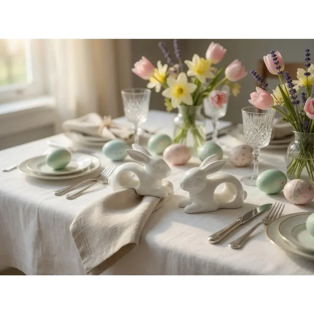 Pair of Ashland White Ceramic Bunny Napkin Rings